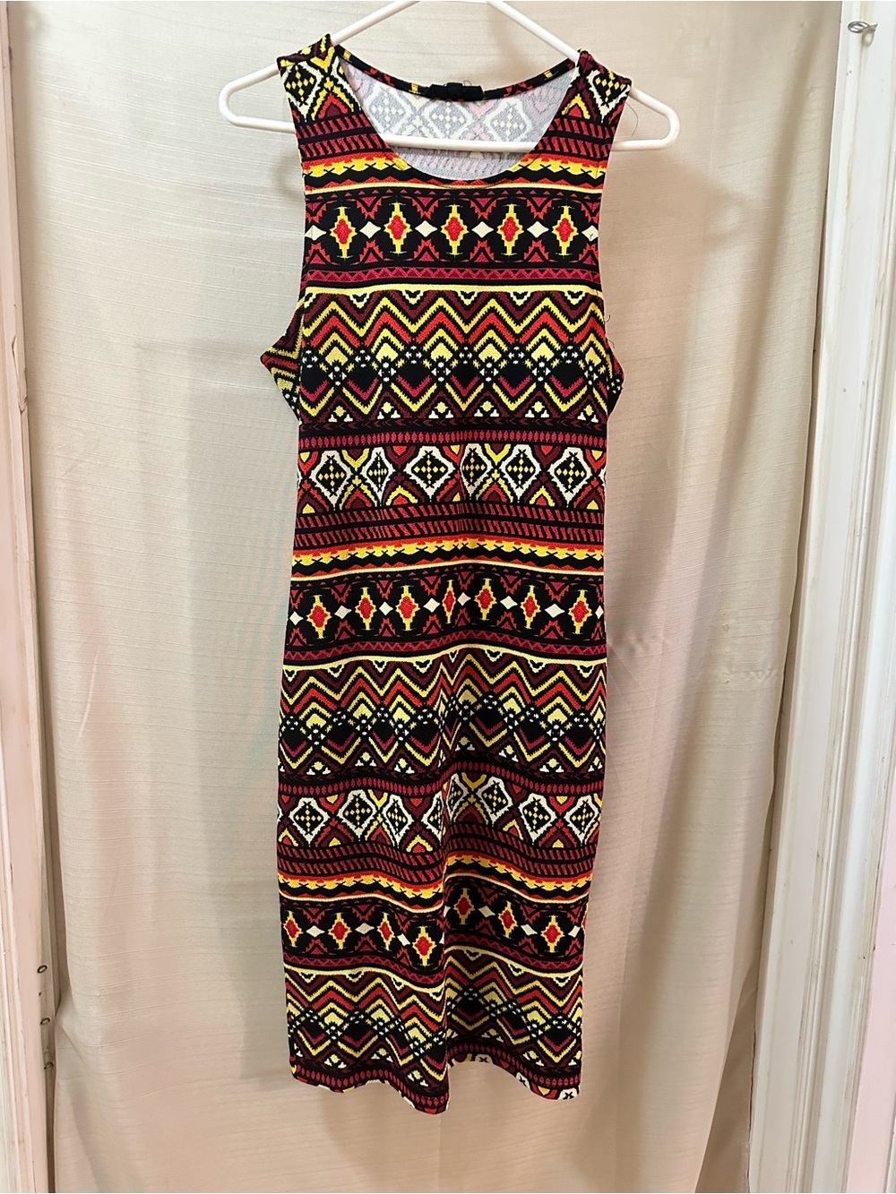 Iris Los Angeles BOGO Tribal Print Bodycon Midi Dress Stretch Size L ⚫️